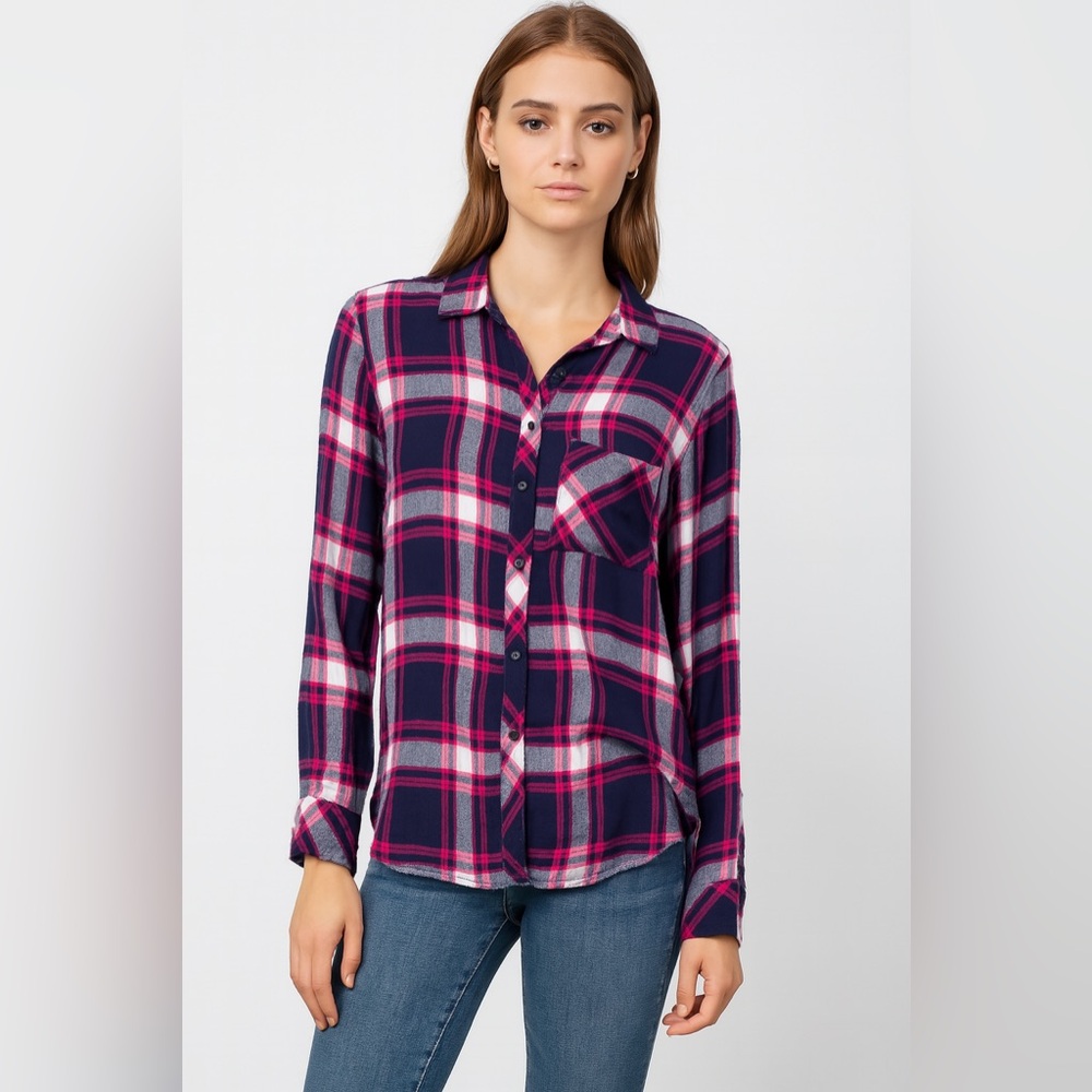 Rails Hunter Fuchsia Pink Navy Plaid Shirt
